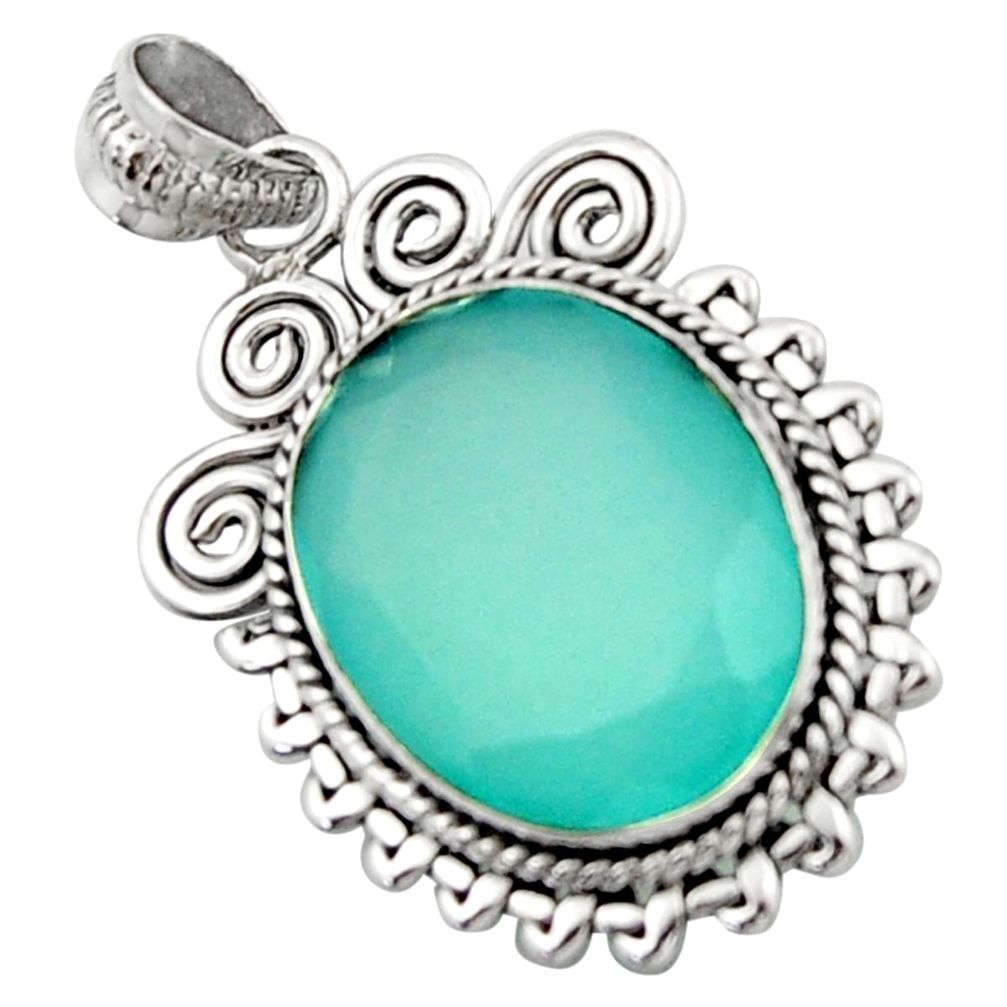 925 sterling silver 14.72cts natural aqua chalcedony pendant jewelry d46624