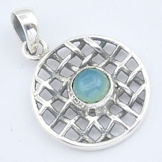 925 sterling silver 0.74cts natural aqua chalcedony round pendant jewelry u56428