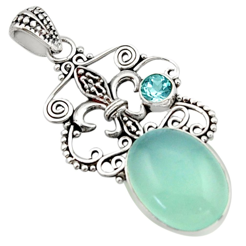 925 sterling silver 13.79cts natural aqua chalcedony topaz pendant d46644