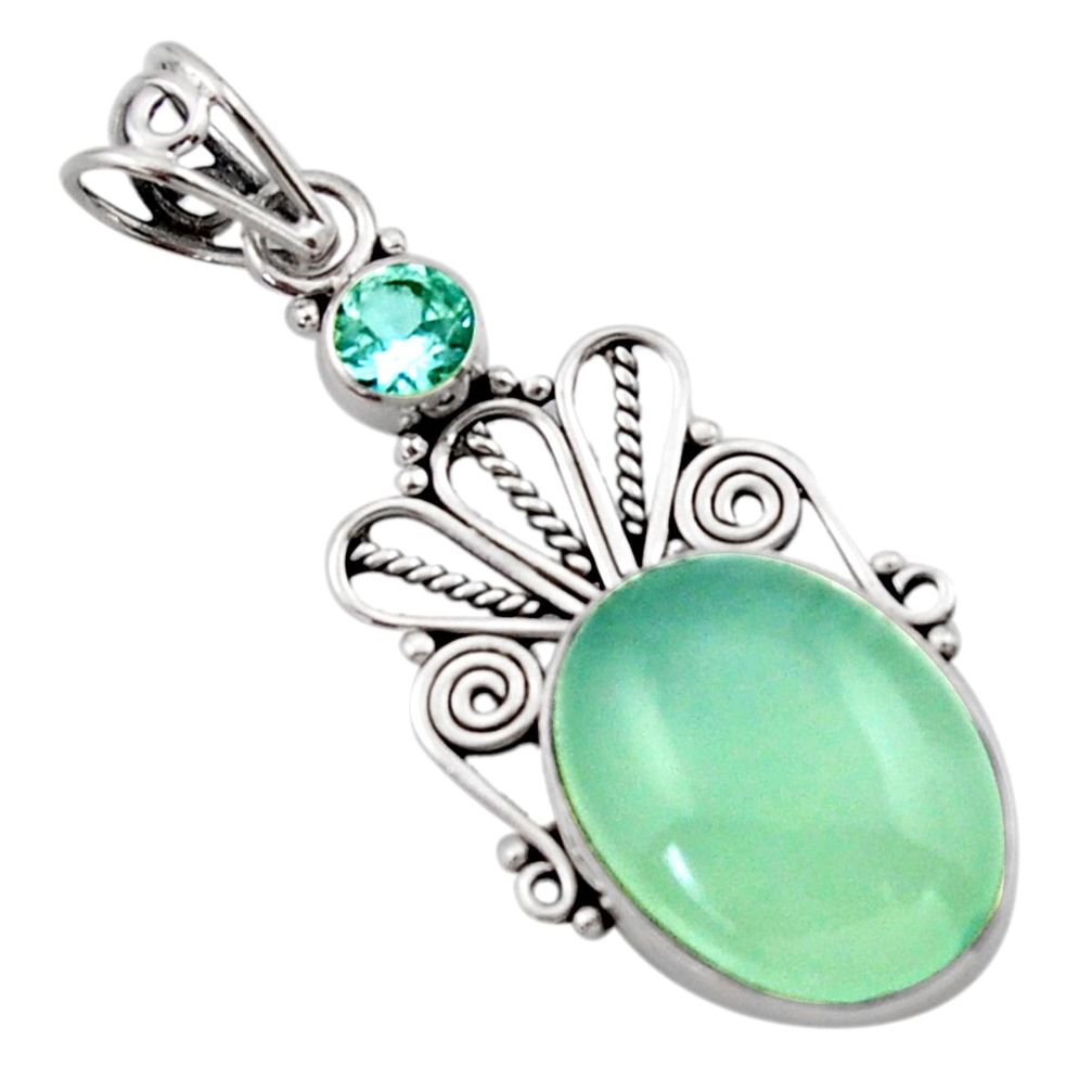925 sterling silver 13.70cts natural aqua chalcedony topaz pendant d46724