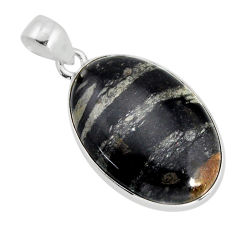925 sterling silver 13.51cts natural black banded oil shale oval pendant y77339