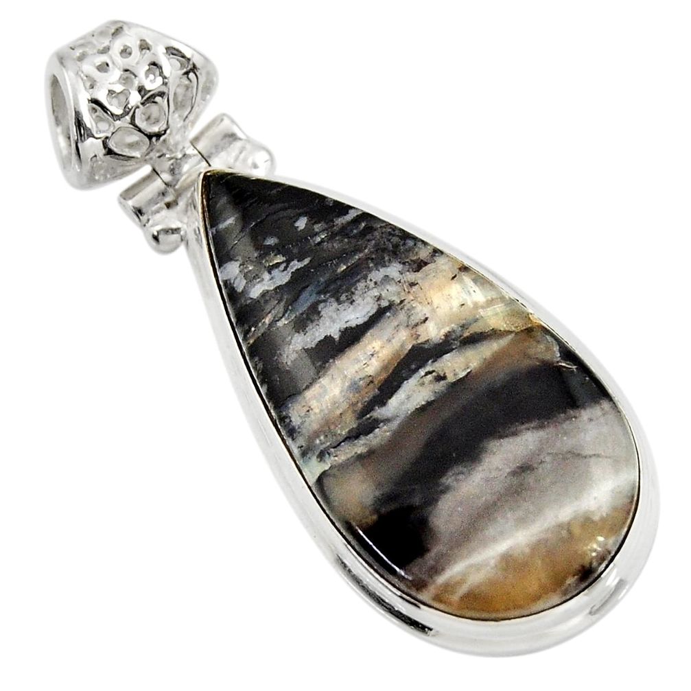 ver 18.68cts natural black banded oil shale pear pendant d42144