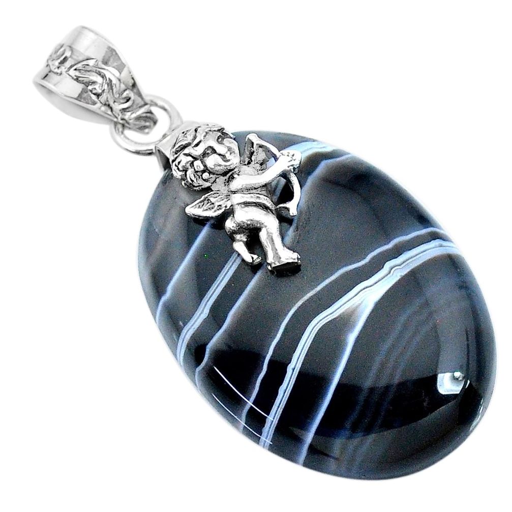 925 sterling silver 34.85cts natural black botswana agate angel pendant r74540