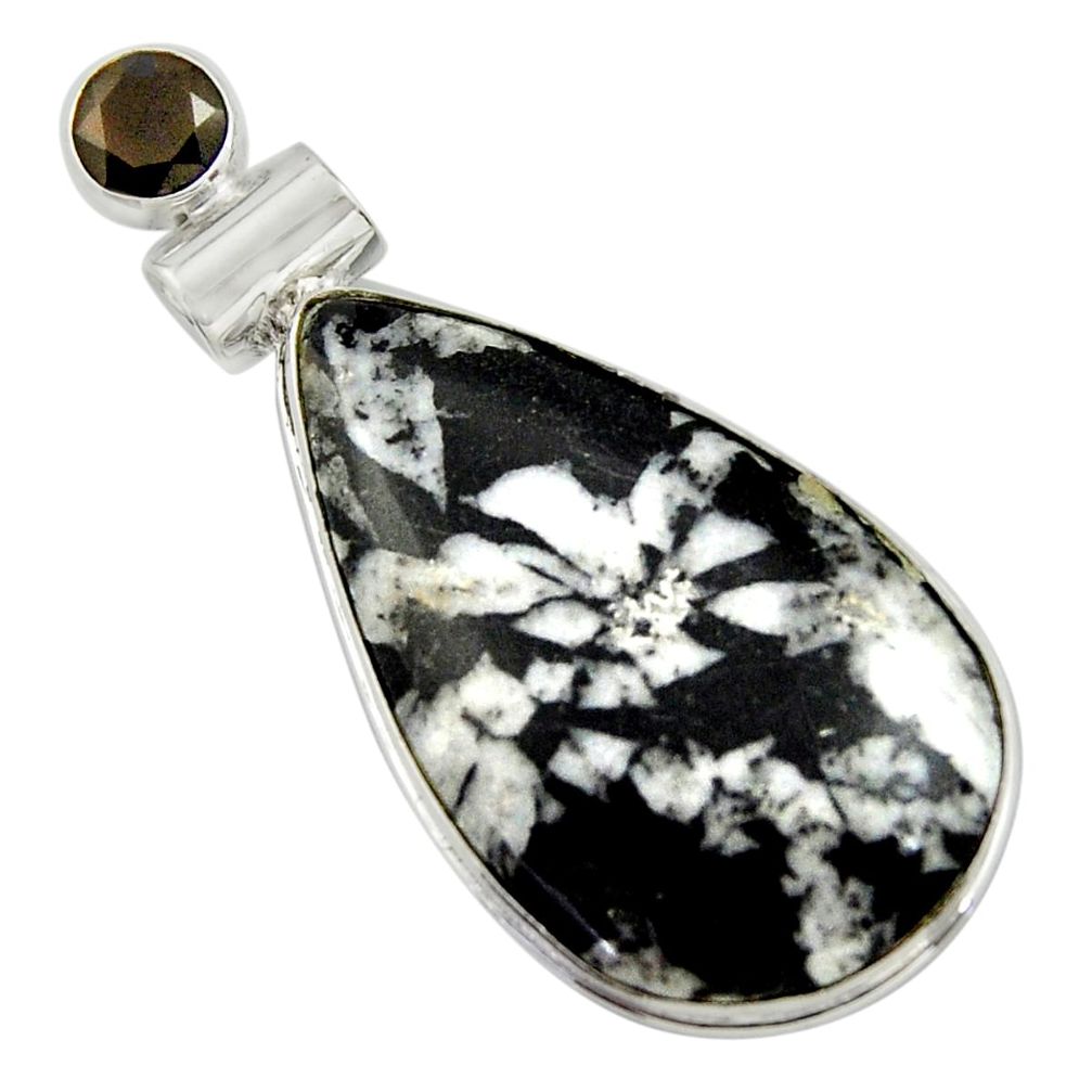 925 sterling silver 19.72cts natural black chrysanthemum onyx pendant r41803