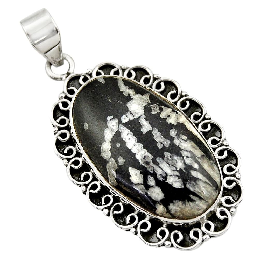 925 sterling silver 24.22cts natural black chrysanthemum pendant jewelry r30575