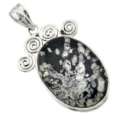 925 sterling silver 21.45cts natural black chrysanthemum pendant jewelry r32092