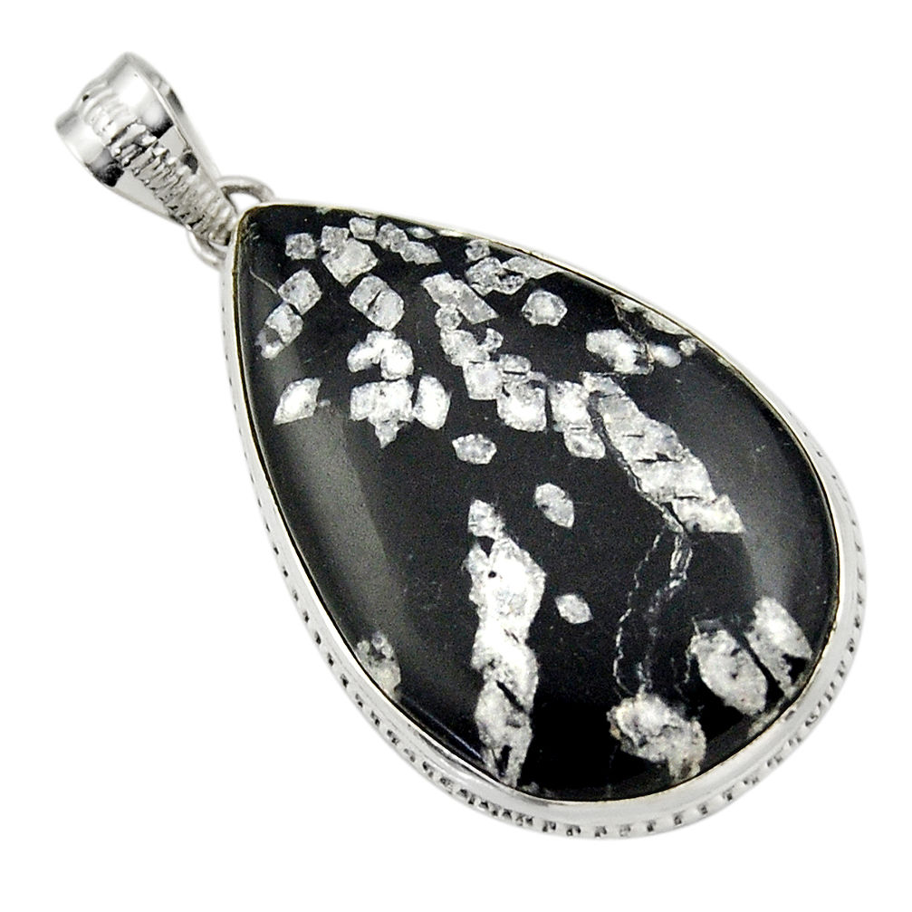 925 sterling silver 24.38cts natural black chrysanthemum pendant jewelry r32096