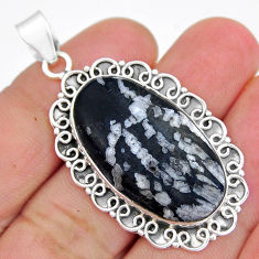 925 sterling silver 23.23cts natural black chrysanthemum pendant jewelry y6483