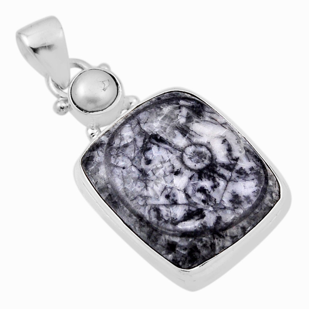 925 sterling silver 15.10cts natural black colus fossil pearl pendant n29605