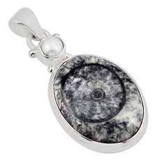 925 sterling silver 13.99cts natural black colus fossil pearl pendant y47170