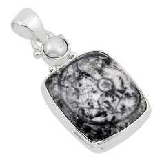 925 sterling silver 15.02cts natural black colus fossil pearl pendant y47174