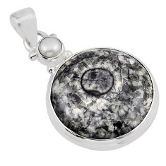 925 sterling silver 15.55cts natural black colus fossil pearl pendant y47179