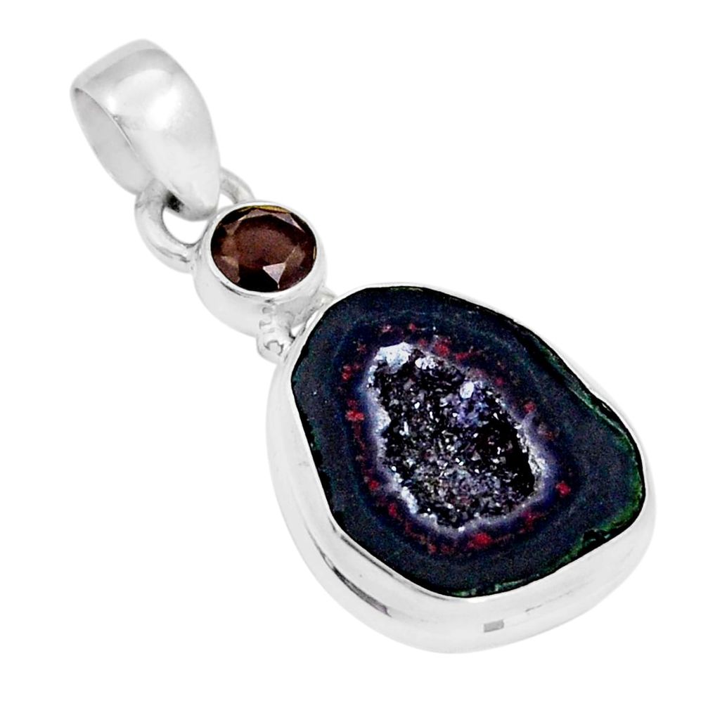 925 sterling silver 13.49cts natural black geode druzy fancy onyx pendant y5583