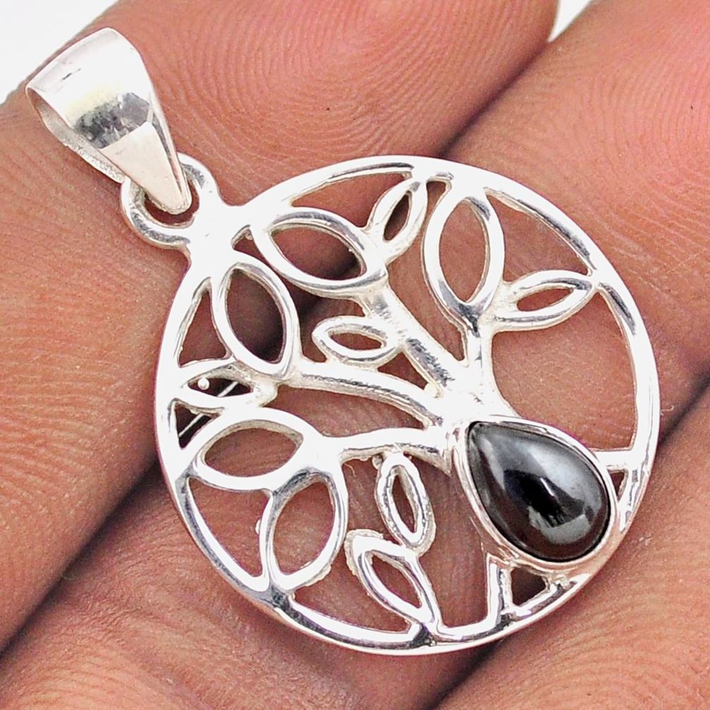 925 sterling silver 2.12cts natural black hematite tree of life pendant t88552