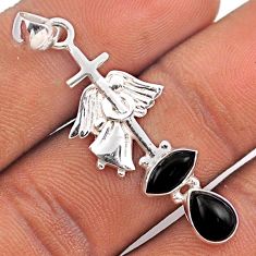 925 sterling silver 3.98cts natural black onyx angel cross pendant t89097