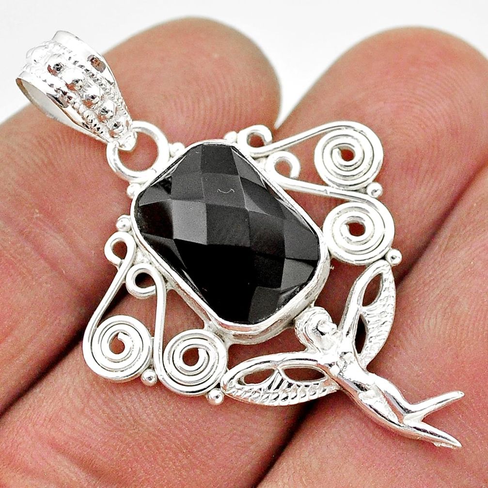 925 sterling silver 6.74cts natural black onyx angel wings fairy pendant t68515