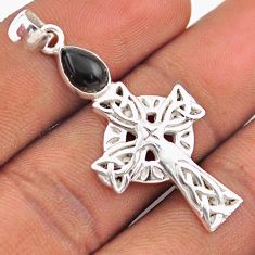 925 sterling silver 1.86cts natural black onyx celtic cross pendant t88864