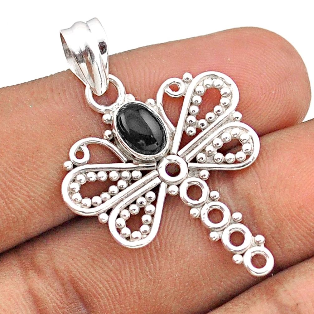 925 sterling silver 1.48cts natural black onyx dragonfly pendant jewelry t84880