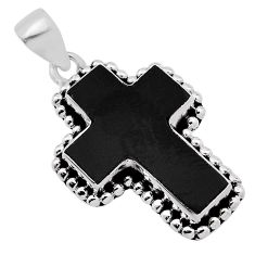 925 sterling silver 10.12cts natural black onyx fancy holy cross pendant n31728