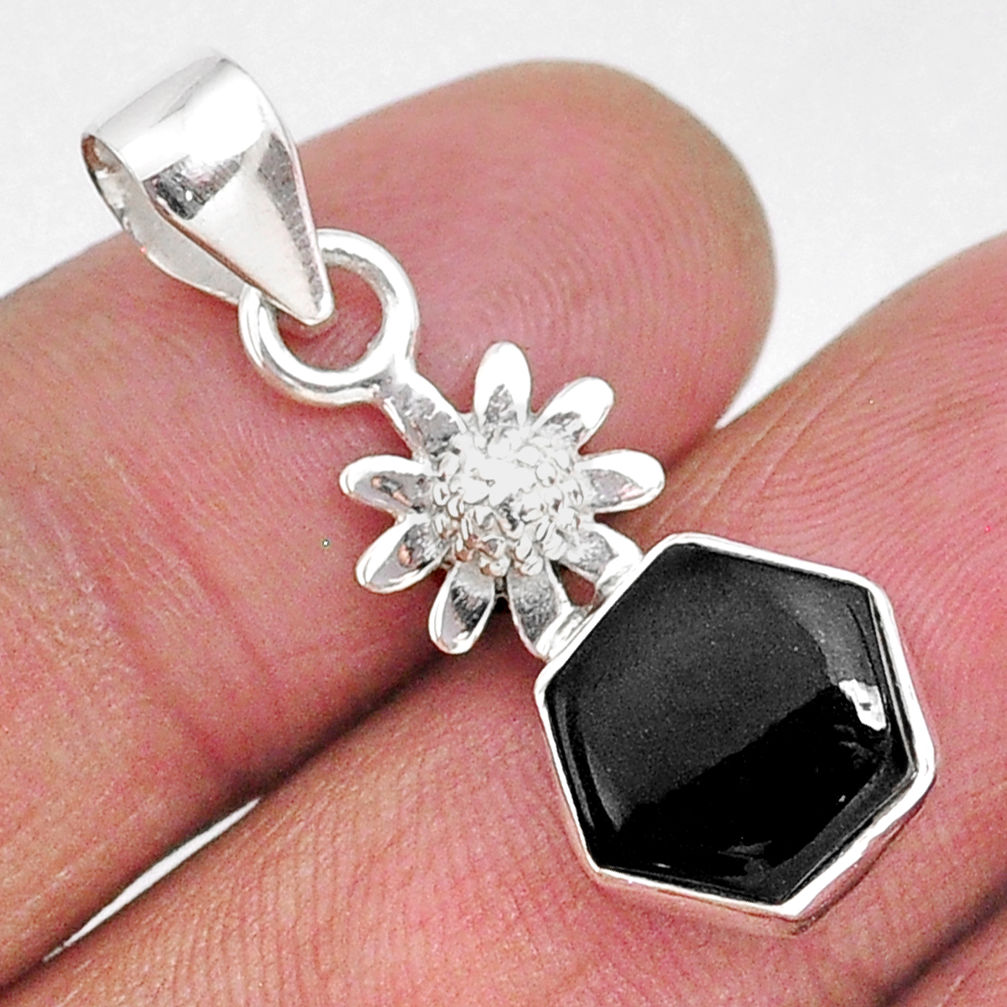 925 sterling silver 4.89cts natural black onyx flower pendant jewelry r93320