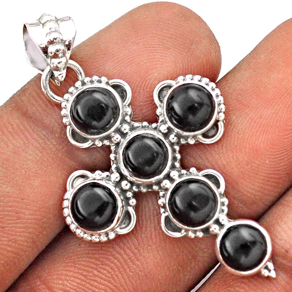 925 sterling silver 7.89cts natural black onyx holy cross pendant jewelry t85774