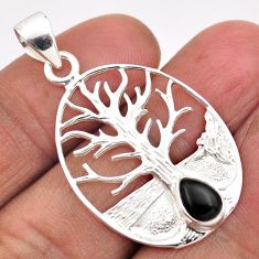 925 sterling silver 2.01cts natural black onyx pear tree of life pendant t88508
