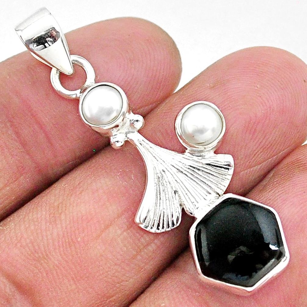 925 sterling silver 6.27cts natural black onyx pearl pendant jewelry r96918