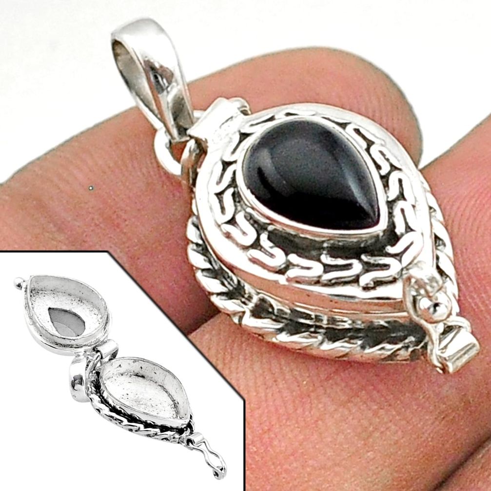 925 sterling silver 2.52cts natural black onyx poison box pendant jewelry t73585