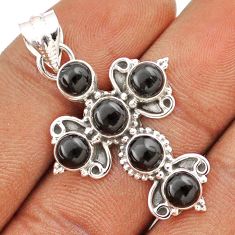 925 sterling silver 5.12cts natural black onyx round holy cross pendant t85977