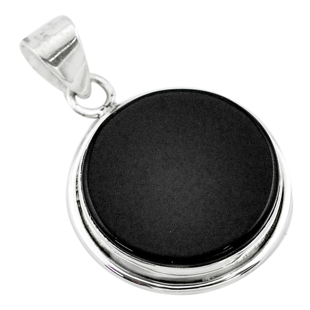 925 sterling silver 11.17cts natural black onyx round pendant jewelry t53724