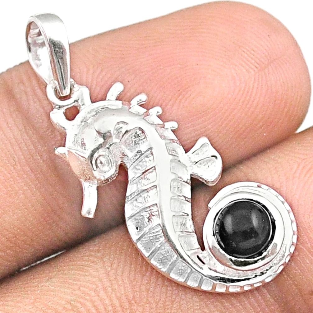 925 sterling silver 0.91cts natural black onyx seahorse pendant jewelry u17432