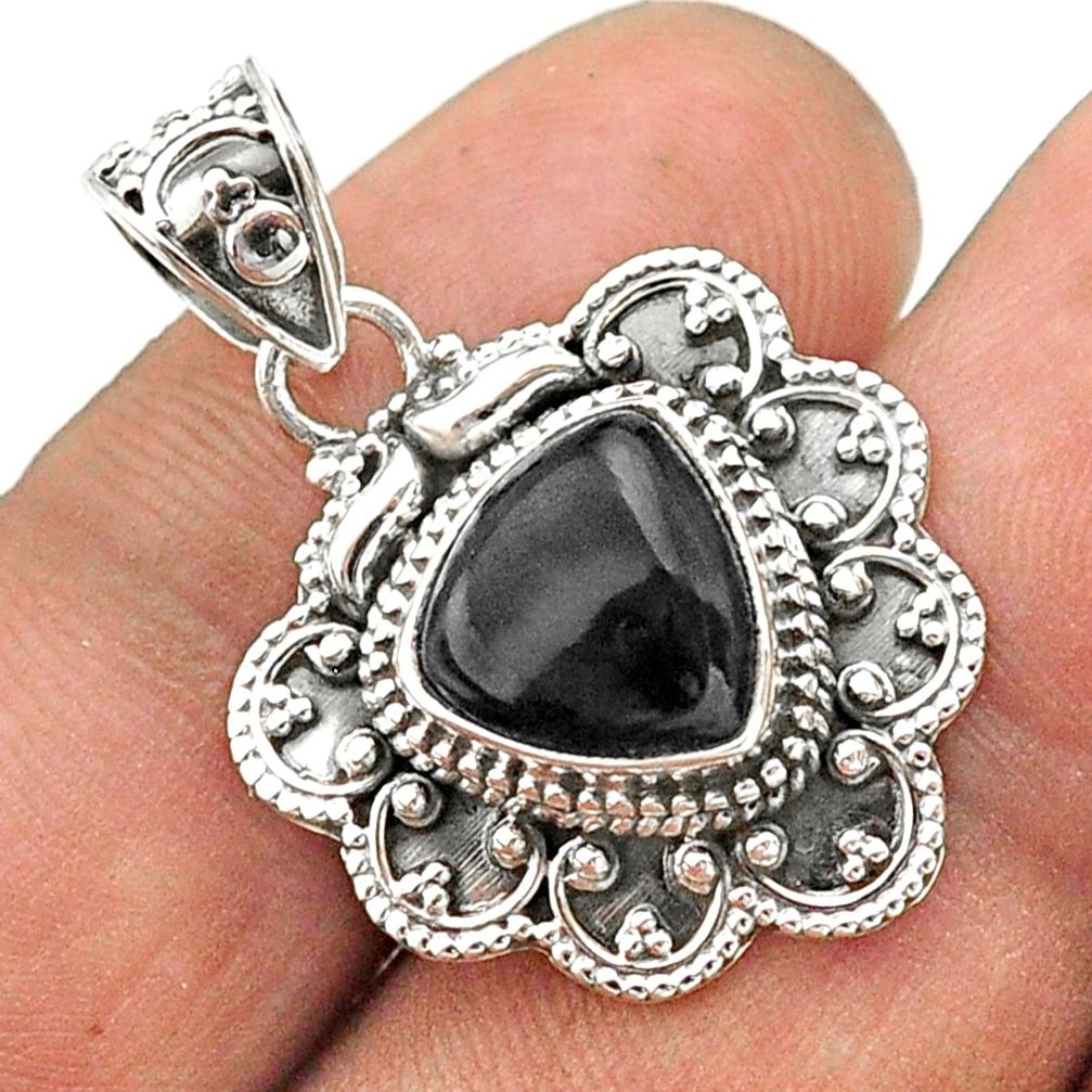 925 sterling silver 4.82cts natural black onyx trillion pendant jewelry t63710