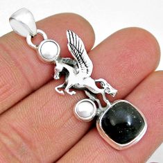925 sterling silver 6.86cts natural black onyx white pearl unicorn pendant y7147
