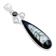 925 sterling silver 20.33cts natural black orthoceras onyx pearl pendant y15160