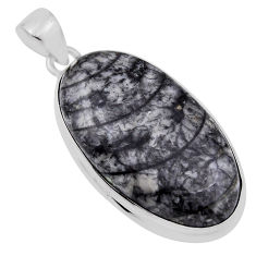 925 sterling silver 27.02cts natural black orthoceras oval shape pendant n31005