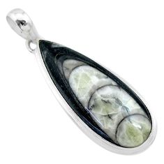 925 sterling silver 19.65cts natural black orthoceras pear pendant t32730