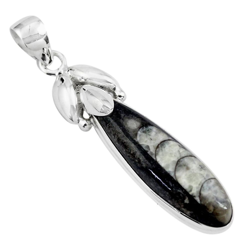 925 sterling silver 16.70cts natural black orthoceras pendant jewelry p86718