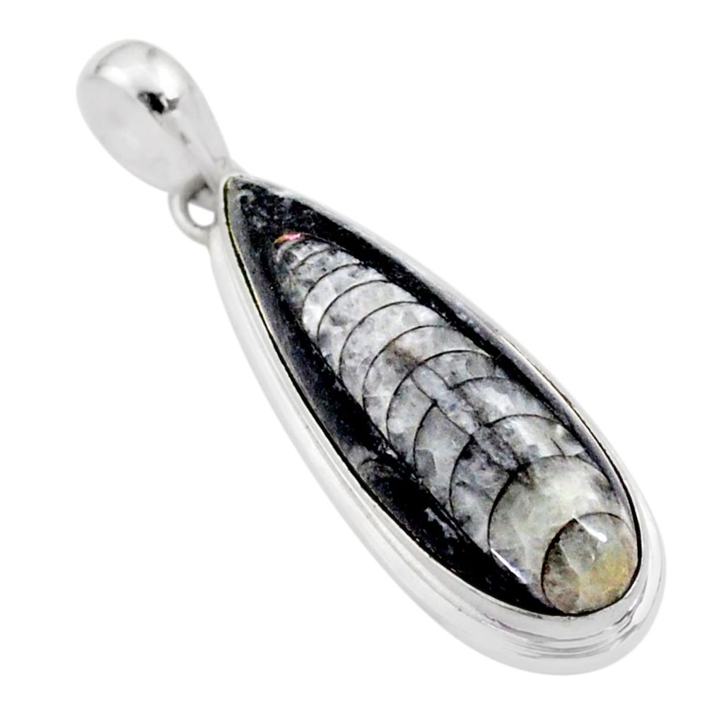 925 sterling silver 15.29cts natural black orthoceras pendant jewelry t76604