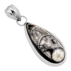 925 sterling silver 15.10cts natural black orthoceras pendant jewelry y95568