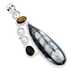 Clearance Sale- 925 sterling silver 21.65cts natural black orthoceras smoky topaz pendant p37484
