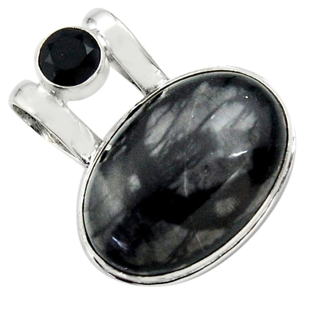 925 sterling silver 19.23cts natural black picasso jasper onyx pendant r32168
