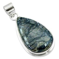 925 sterling silver 19.72cts natural black picasso jasper pear pendant t53657