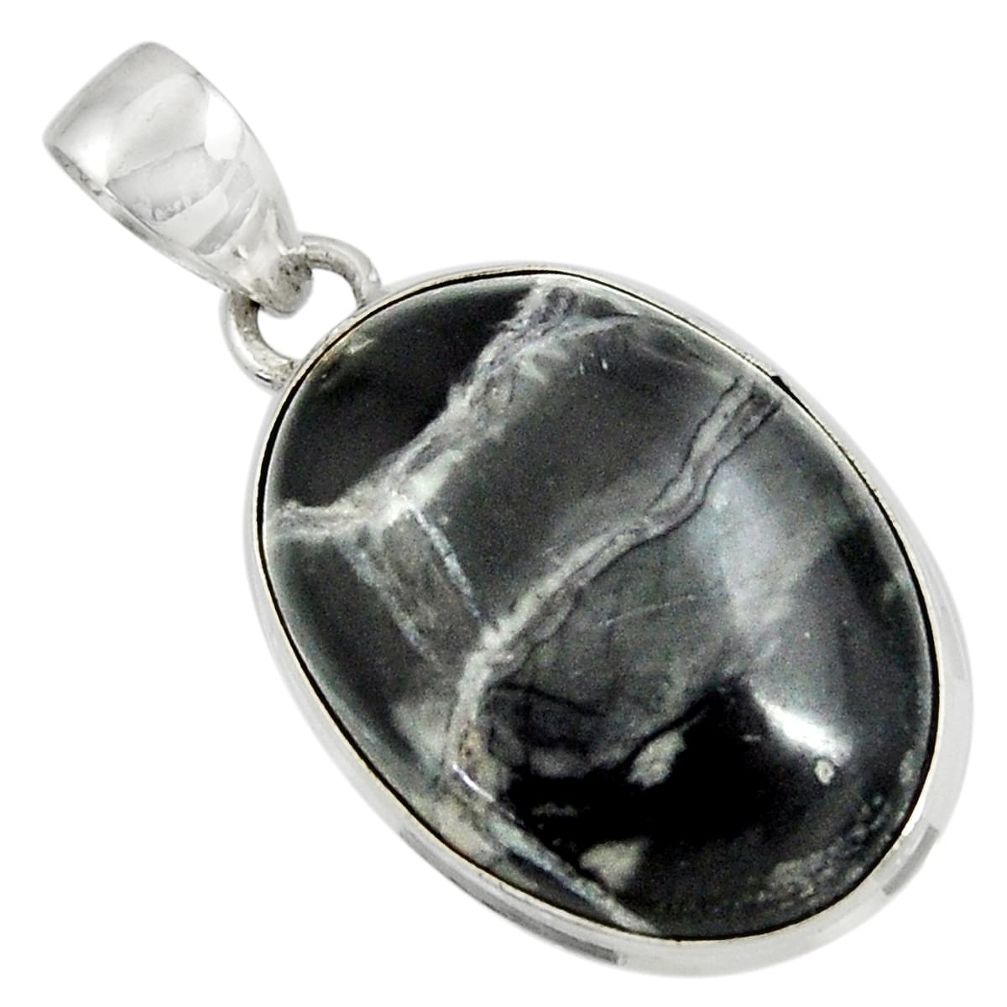925 sterling silver 20.85cts natural black picasso jasper pendant jewelry d41247