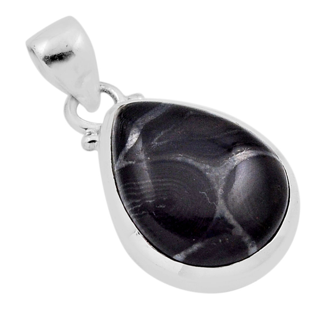 925 sterling silver 12.60cts natural black picasso jasper pendant jewelry n25133