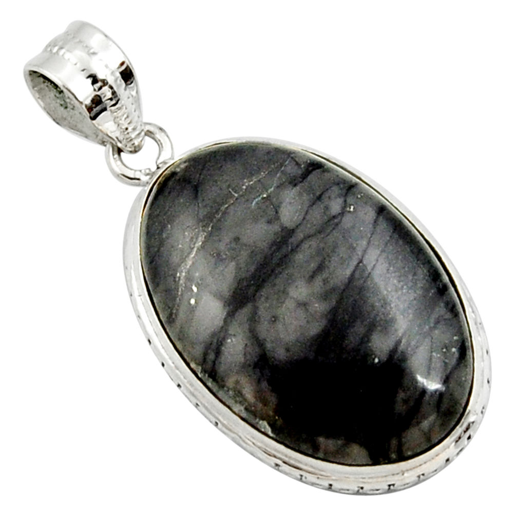 925 sterling silver 18.68cts natural black picasso jasper pendant jewelry r27833