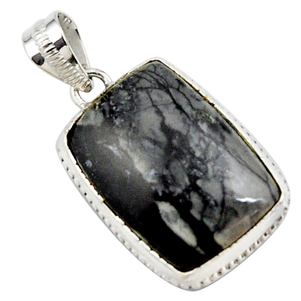 925 sterling silver 18.15cts natural black picasso jasper pendant jewelry r27837