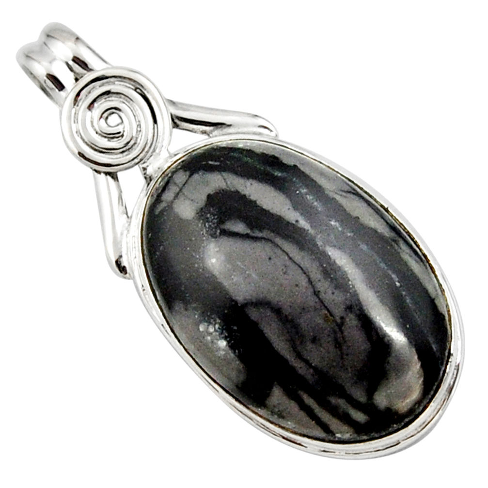 925 sterling silver 18.12cts natural black picasso jasper pendant jewelry r27840