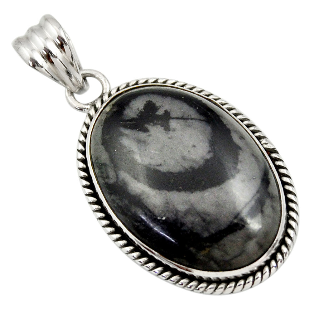 925 sterling silver 25.57cts natural black picasso jasper pendant jewelry r30488