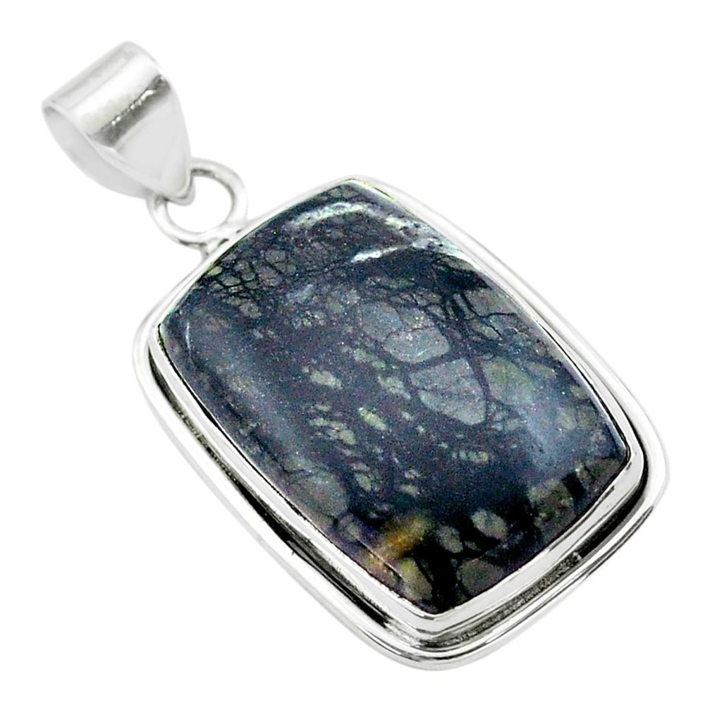 925 sterling silver 19.23cts natural black picasso jasper pendant jewelry t53656