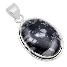 925 sterling silver 17.42cts natural black picasso jasper pendant jewelry y44043